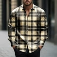 thumbnail image 2 of miqiqism Plaid Shirts Men Long Sleeve Shirt Lapel Neck Button Tshirts Loose Fit Lightweight Business Jackets Tees 2025 Spring Outfit,#01_Khaki,Medium, 2 of 5