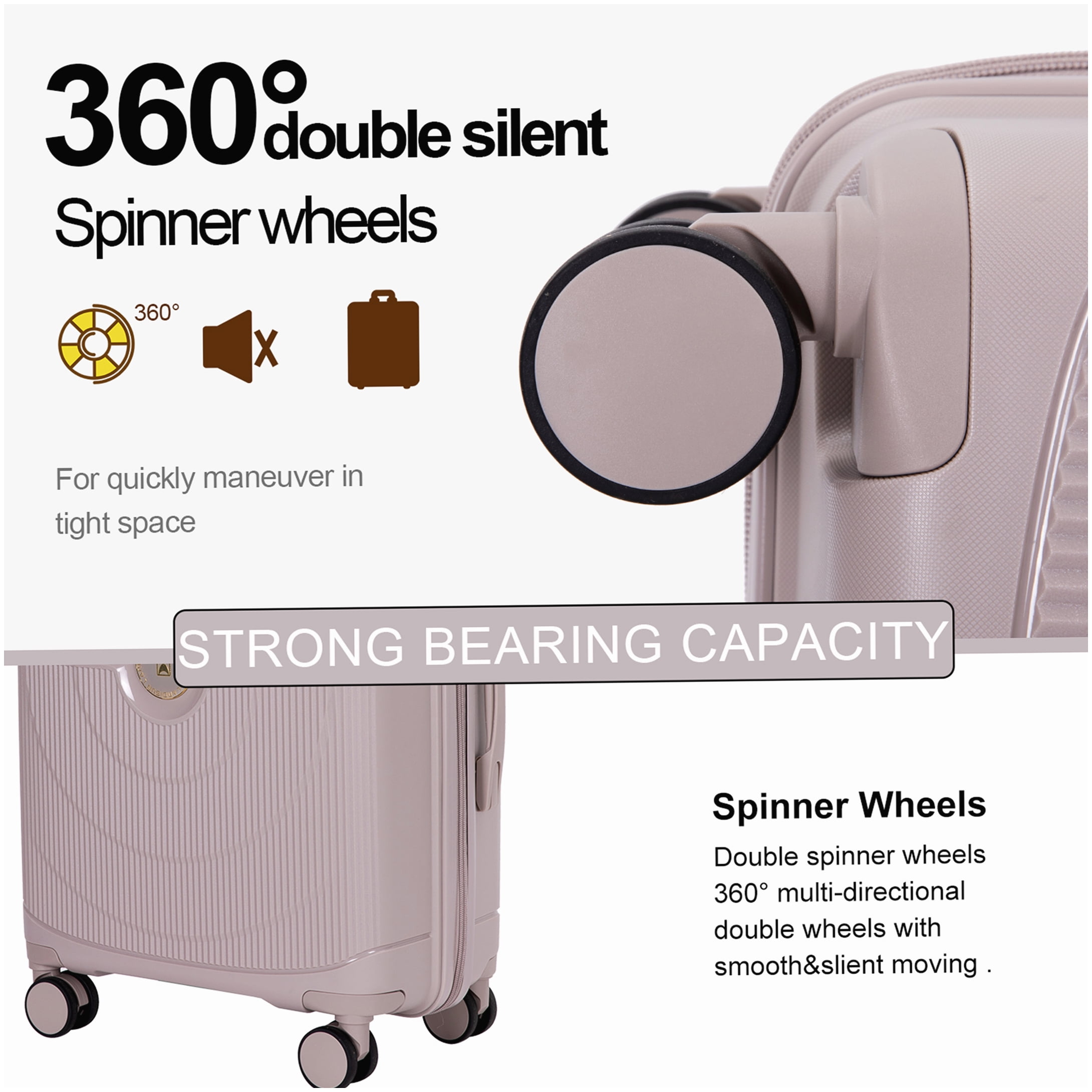 MANGIJOY Spinner Wheel Luggage Set 3-Piece Hardside, TSA Lock Suitcases Carry On 20 inch and Checked 24 28 inch, Greige