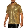 thumbnail image 4 of INSPIRE CHIC Polo de lentejuelas para hombres, camisetas brillantes de manga corta para fiestas en clubes, camisas de golf 3XL doradas, 4 of 6