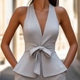 thumbnail image 4 of Women's Summer 2 Piece Suit Sets Fitted Sleeveless Bow Vest and Dress Shorts Elegant Business Casual Outfits, 4 of 7