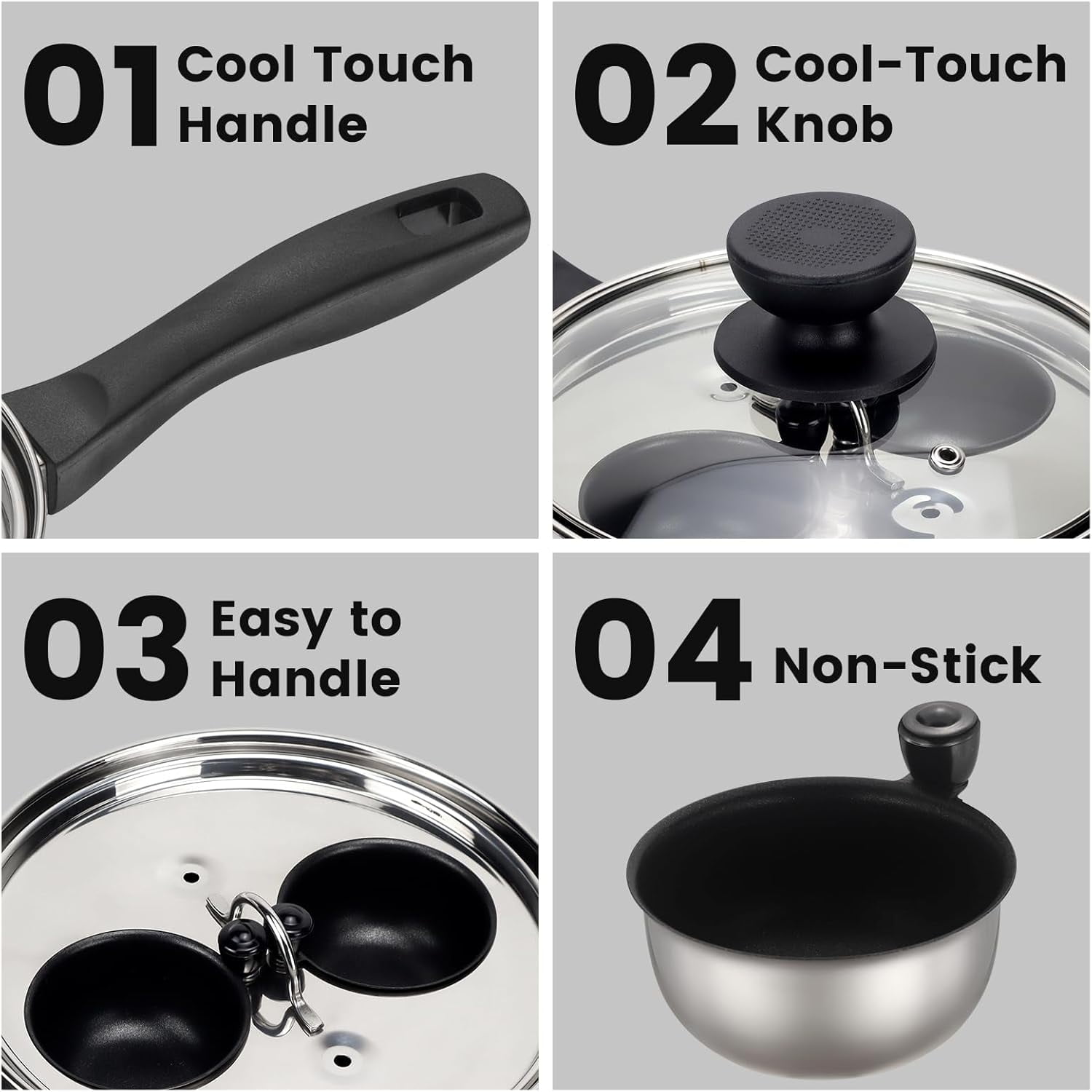 Egg Poacher Pan with Nonstick Cups and Mixing Bowls Set for Healthy Breakfast Cooking on Induction Stove