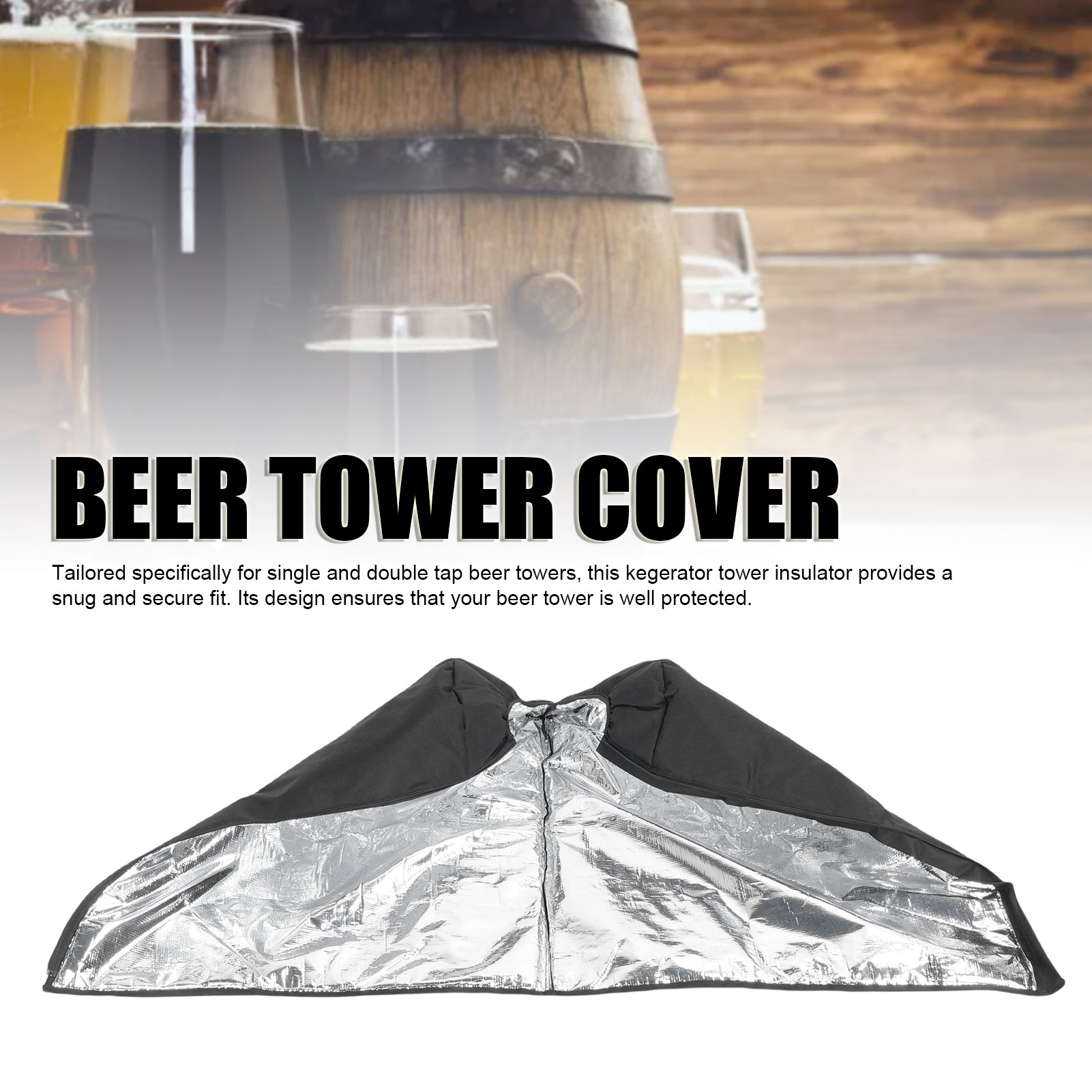 Suodoka Draft Beer Tower Cover Weather Proof Zipper Oxford Cloth 55L Kegerator Insulator Protective Sleeve 27.6 x 28.7 in