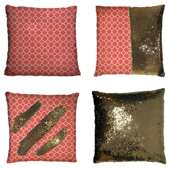 ZKGK Quatrefoil Pattern Reversible Mermaid Sequin Pillow Case 16x16 inches