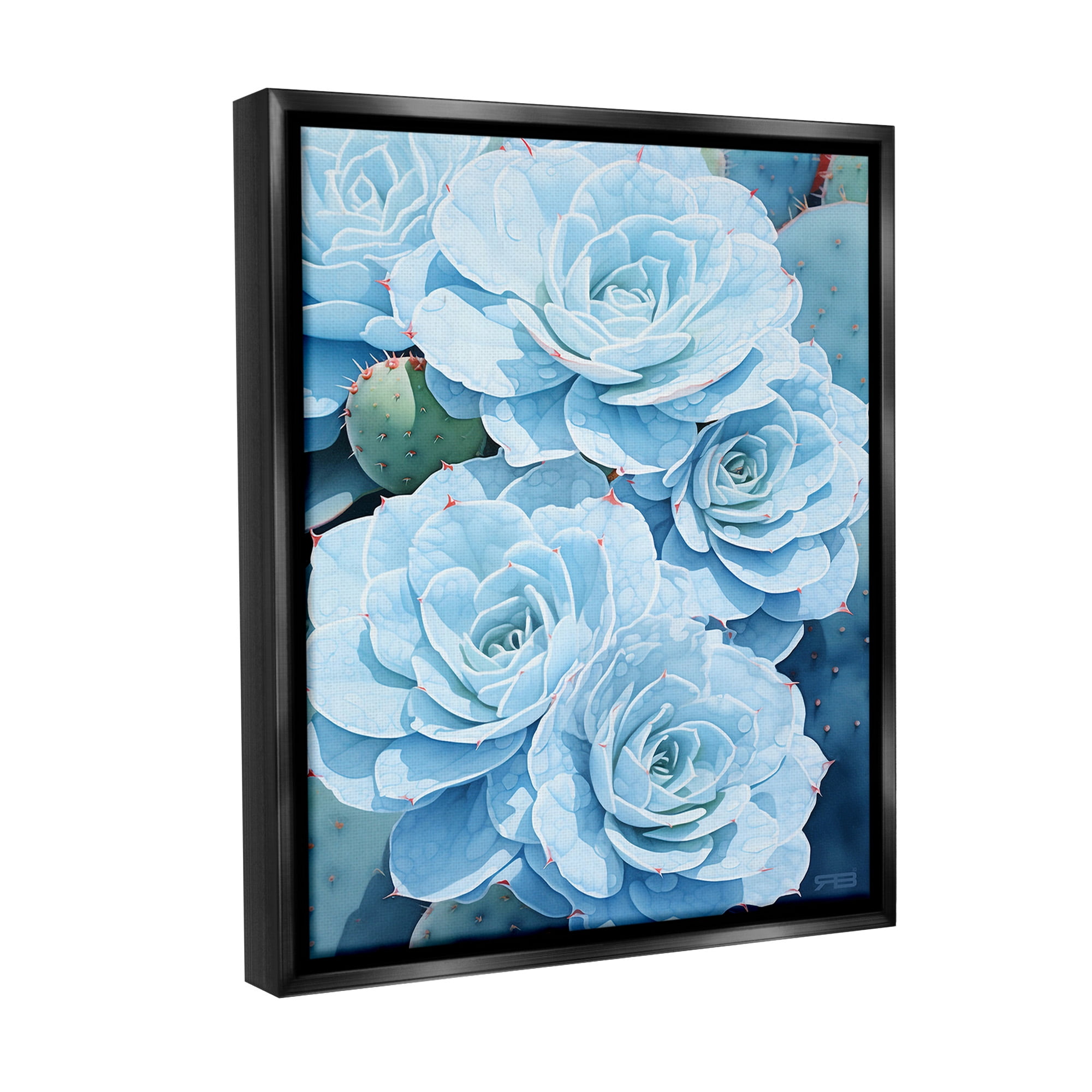 Stupell Industries Detailed Blue Succulents Botanical & Floral Painting Black Floater Framed Canvas Art Print Wall Art, 25 x 31