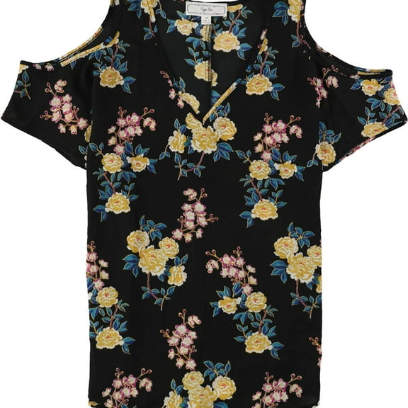 Hippie Rose Womens Cold-Shoulder Printed Pullover Blouse, Black, Juniors, Medium