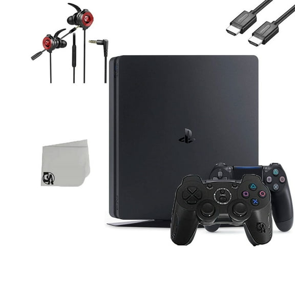 Pre-Owned Sony PlayStation 4 Slim 1TB Black Gaming Console With 2 Controller   G11-A Earbuds With Microphone BOLT AXTION Bundle