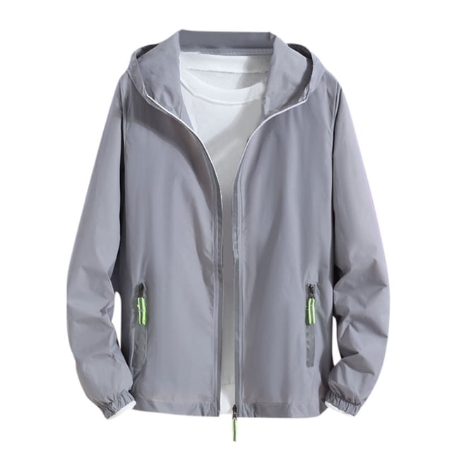 Veste à Capuche pour Hommes, Poche Réfléchissante Fermeture Éclair Manches Longues Protection Solaire Tenue Décontractée Extérieure, Tissu Polyester, Noir m