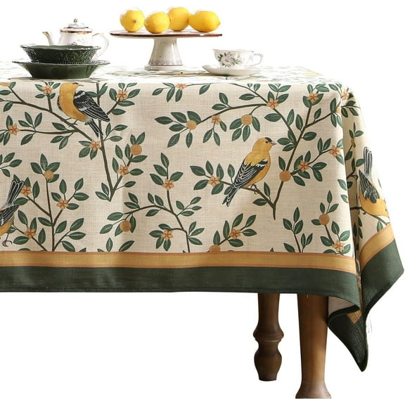 Designer Blue Tablecloth for Rectangle Tables,Vintage Linen with Leaves and Flowers Pattern Tablecloths,Farmhouse Floral Table Cover Cloth Decor for Kitchen Dining Christmas,55"*71"