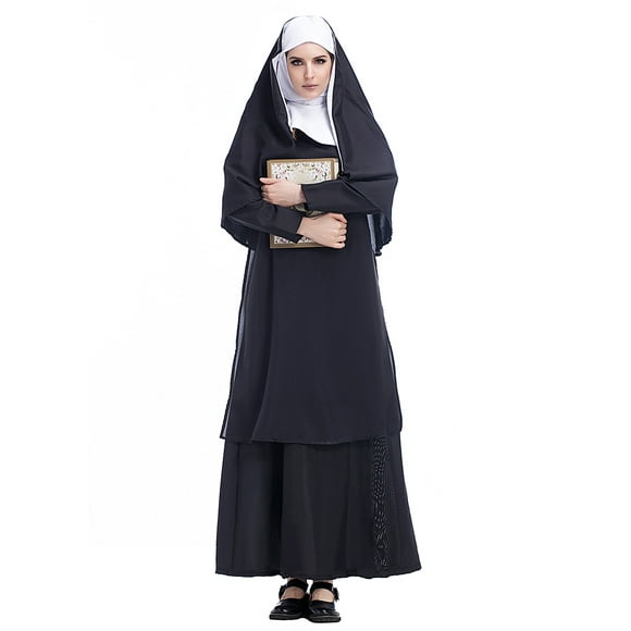 HDE Nun Costume for Women Traditional Adult Sister Black Robe and Habit Religious Halloween Costumes