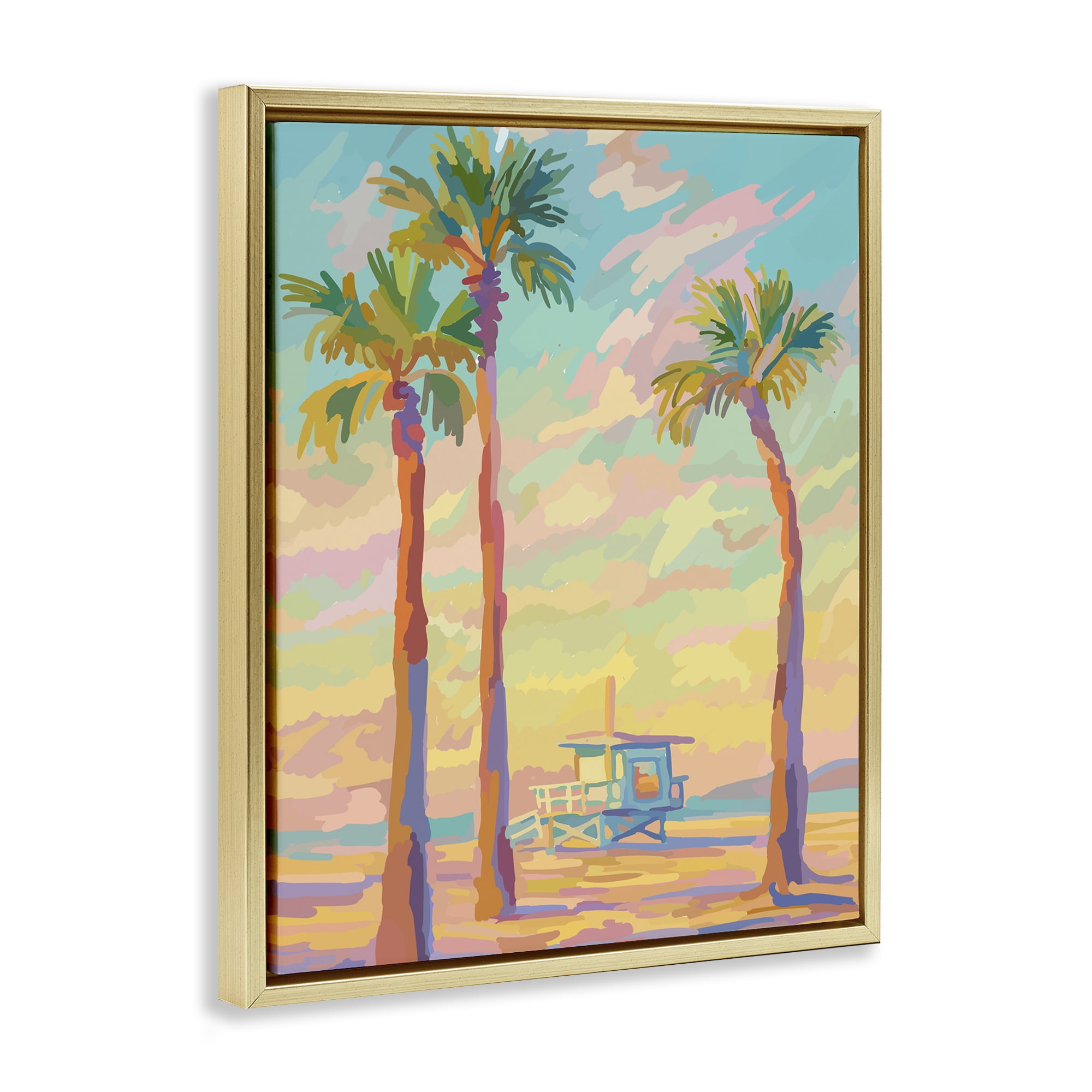 Stupell Industries Beachside Palms Abstraction Gold Framed Floater Canvas Wall Art, design by Amelia Noyes
