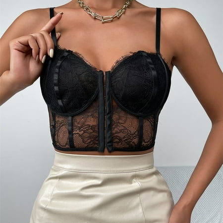 

TANGNADE Women Lingerie Corset Lace Floral Bralette Bralet Bra Tank Cami Crop Underwear Black + M