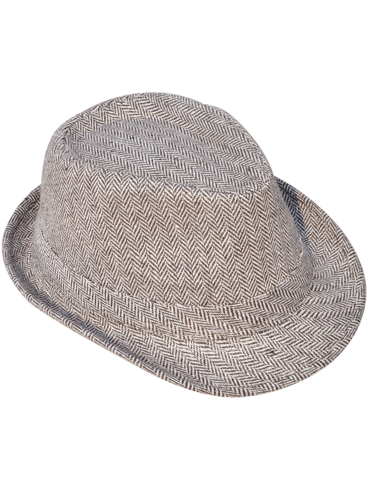 Short Brim Teardrop Crown Blend Fedora Hat 3071_Brown/Wht