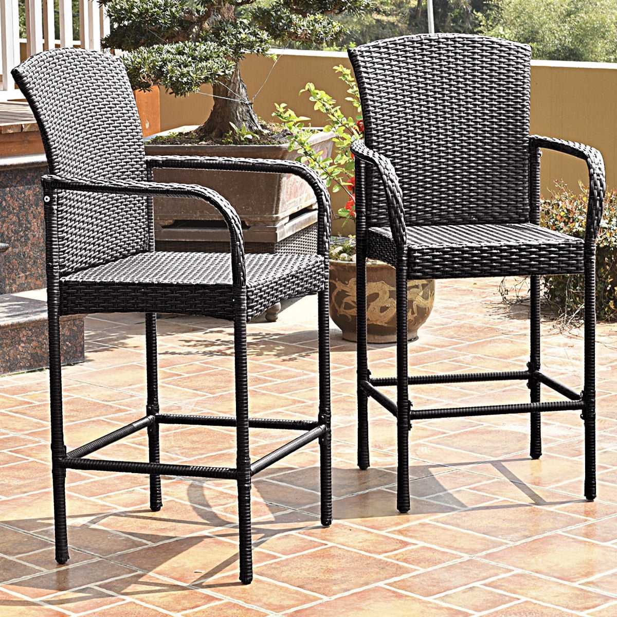 2pcs rattan bar stool dining high counter portable chair patio furniture
