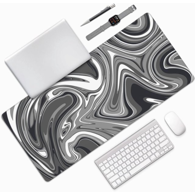 Large Mouse Pad Strata Liquid (35.4 x15.7in) Extended XXL Gaming Desk Mat with Non-Slip Rubber Base,Marbled Design Fluid Gray White Swirl Laptop Computer Desk Mat for Work,Game,Office,Home