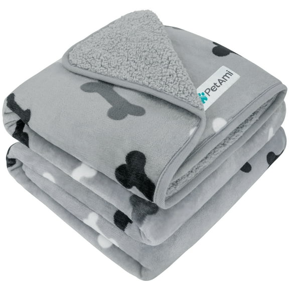 PetAmi Waterproof Dog Blanket Sherpa Fleece, Waterproof Pet Blanket Medium Large Dogs, Reversible Cat Throw Bed Couch Sofa Furniture Protector, Soft Plush Microfiber (X-Large 60x80, Bone Print Gray)