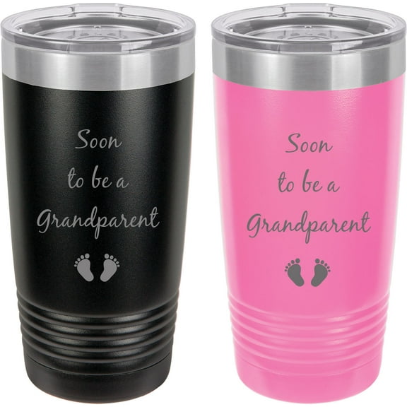 Soon to be a Grandparent - Announcement Stainless Steel Engraved Insulated Tumbler 20 Oz Travel Coffee Mug, Black/Pink