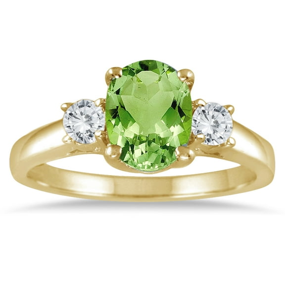SZUL Women's 1 3/4 Carat Peridot and Diamond Three Stone Ring 14K Yellow Gold