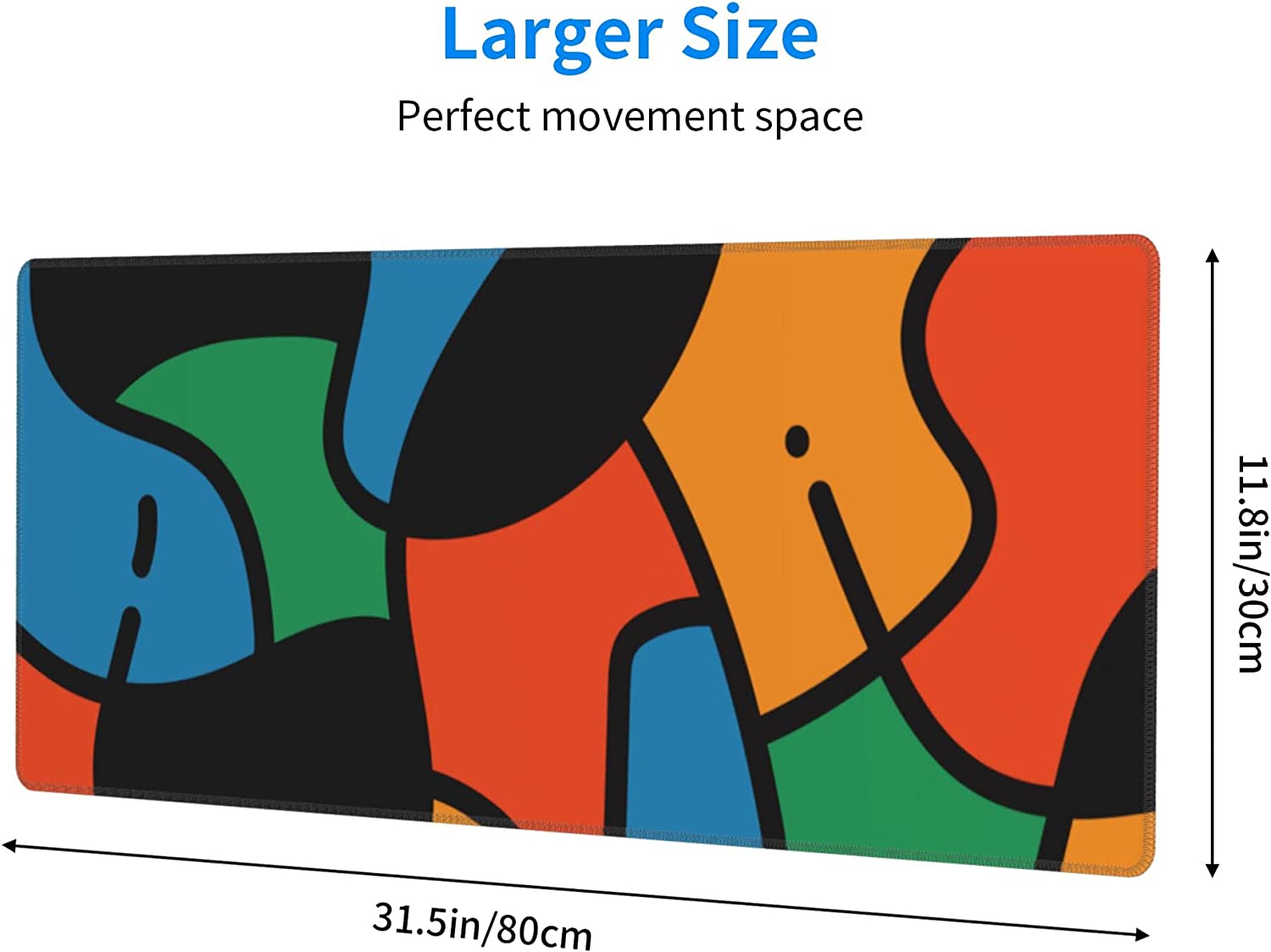 Abstract Geometric Wave Mouse Pad with Stitched Edge, Large Mouse Pad,Extended Gaming Desk Pad,Office Desk Mat,PC Laptop Non-Slip Pads for School Office Home and Game,31.5" x 12"