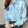 thumbnail image 2 of 2DXuixsh Womens Shirts Vintage Summer Womens Denim Shirts Ladies Blouses Cotton Linen Lapel Rolled Sleeve Button Shirt Tee Shirt Light Blue Size Xxxl, 2 of 9