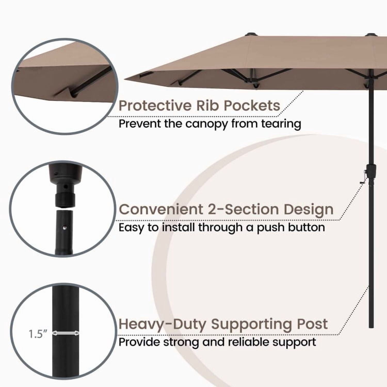 GVN Outdoor Patio Umbrella,Patio Umbrella,13 FT Large Patio Umbrella Outdoor Double-Sided Table Market Umbrella with Crank Handle-Coffee