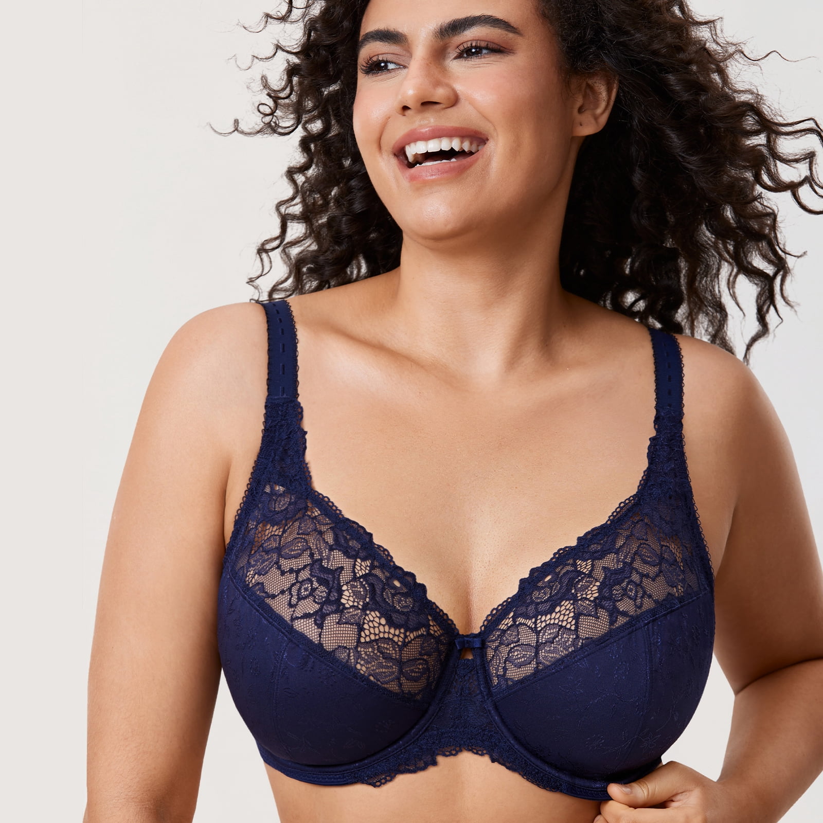 DELIMIRA Women's Plus Size Full Coverage Underwire Unlined Minimizer Lace Bra