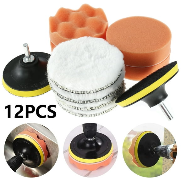 Protoiya 12pcs 4 Inch Polishing Pads Set,Sponge and Woolen Polishing Waxing Buffing Pads Kit with M10 Drill Adapte for Drill Polishing Machine Polisher Car