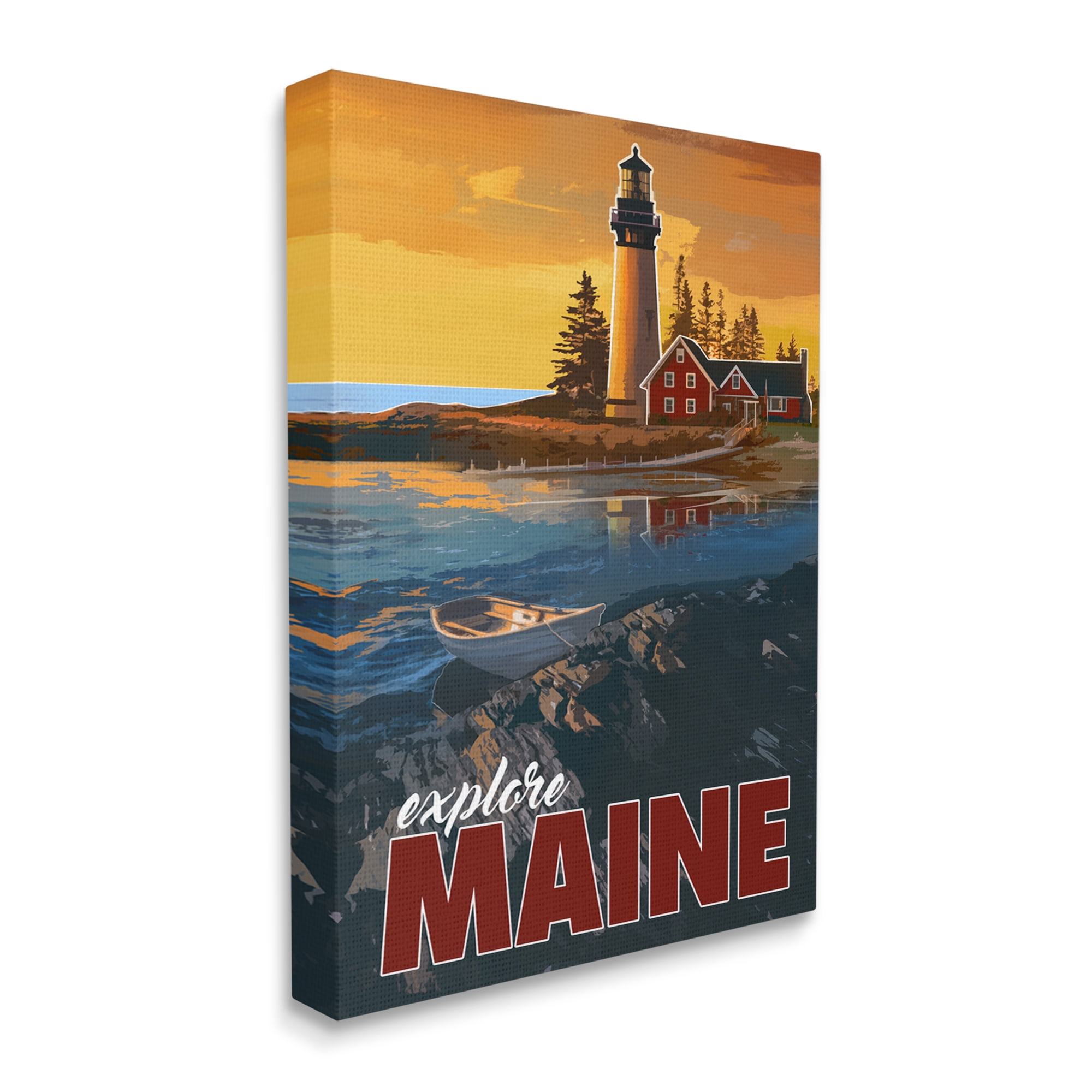 Stupell Industries Explore Maine Distant Ocean Lighthouse Beacon Travel Graphic Art Gallery Wrapped Canvas Print Wall Art, Design by David Owens Illustration