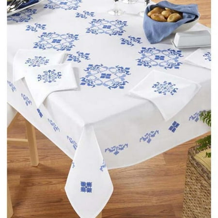 Printed Cross Stitch Tablecloth - Village Linens Royalton Tablecloth Stamped Cross-Stitch