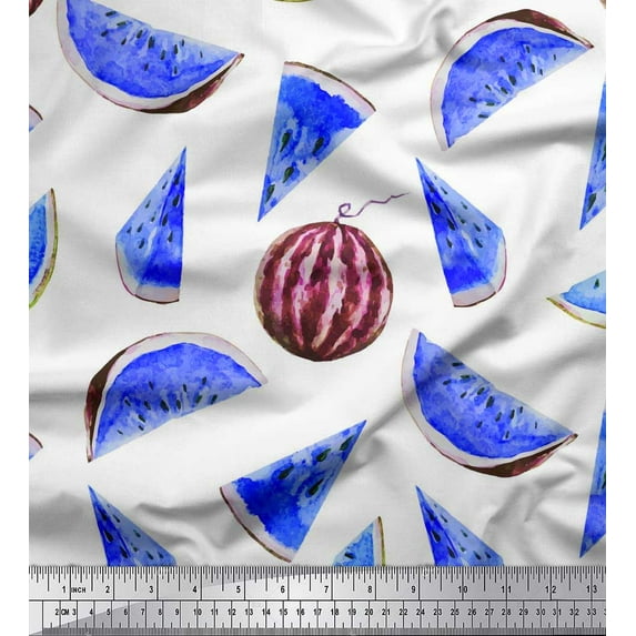 Soimoi Poly Georgette Fabric Watermelon Fruits Printed Craft Fabric by The Yard 42 Inch Wide