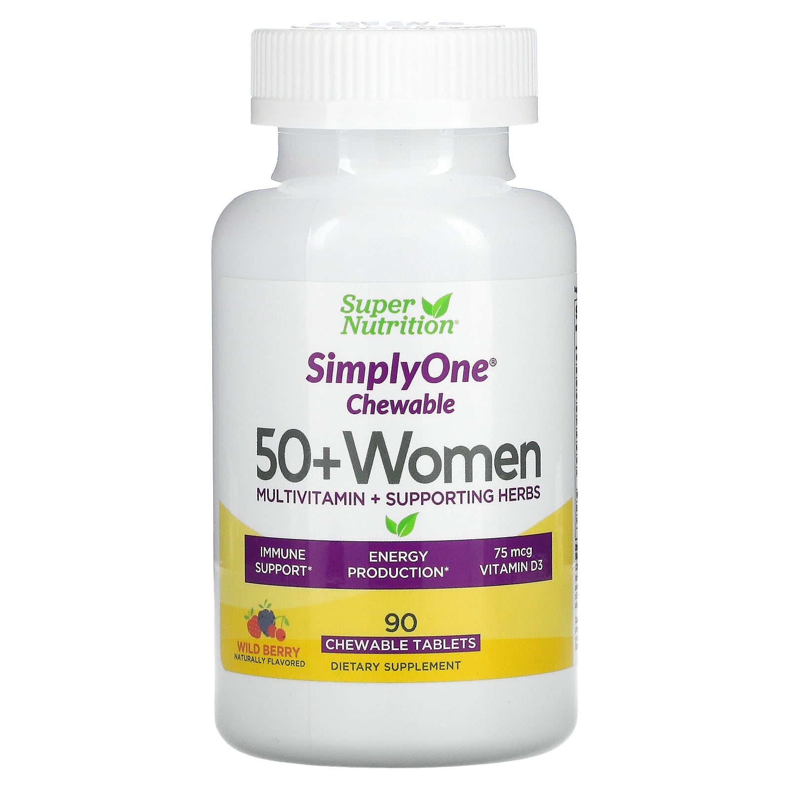 SimplyOne, 50+ Women, Multivitamin + Supporting Herbs, Wild-Berry, 90 Chewables, Super Nutrition
