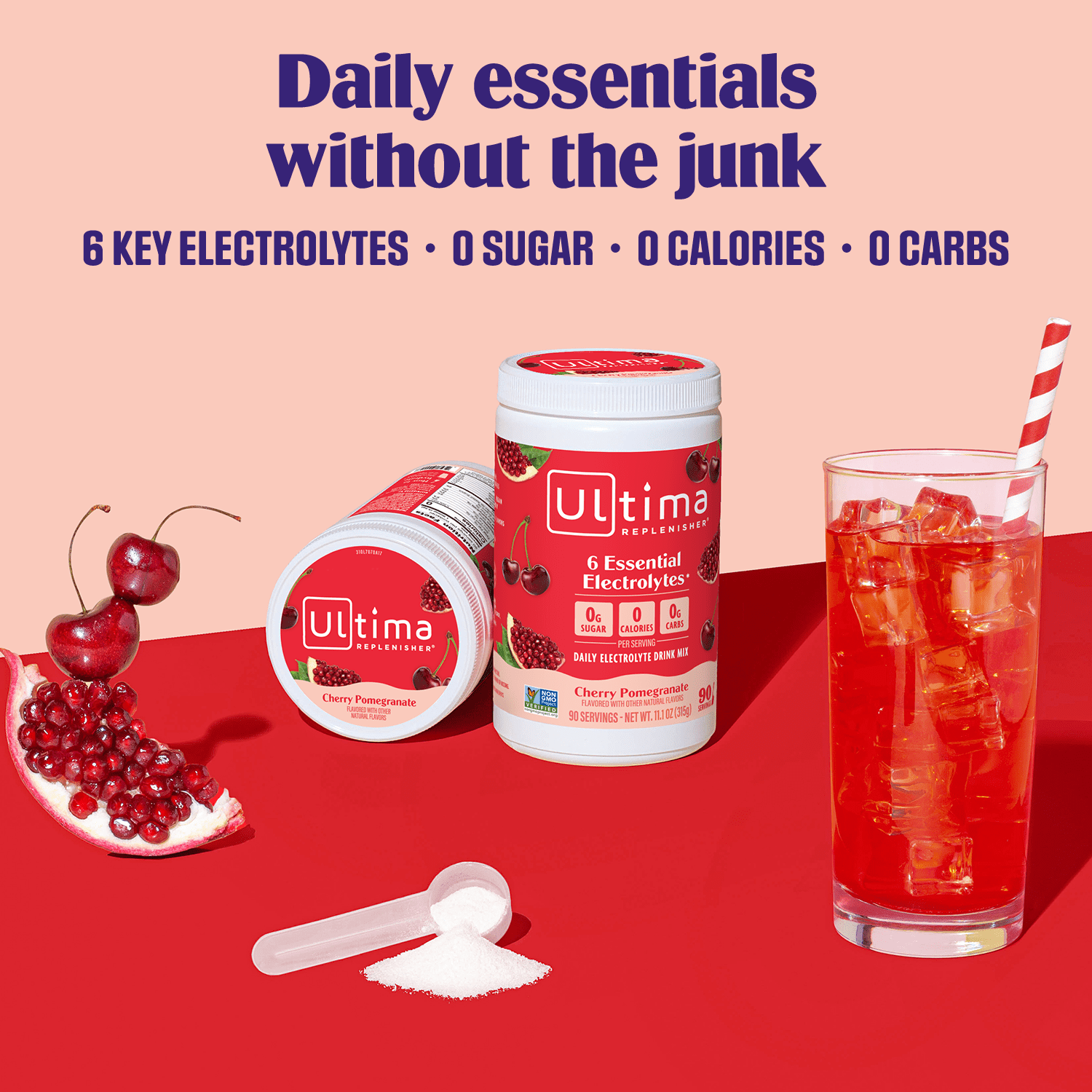 Ultima Replenisher Hydration Electrolyte Powder Drink Mix, Sugar-Free Cherry Pomegranate 90 Servings