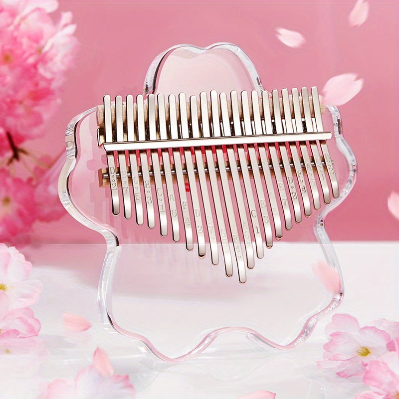Cherry Blossom Crystal Kalimba - Transparent Cherry Blossom Thumb Piano, 17 or 21 keys available, acrylic body, includes case.