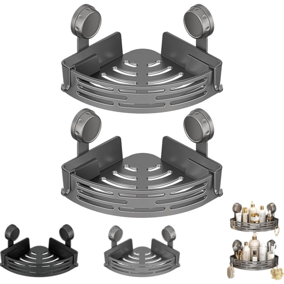 Suction Cup Corner Shower Caddy Kit – Heavy Duty Load Bathroom Organizer – Drill-Free Removable Shelf for Shampoo