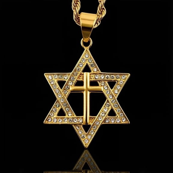 Star of David Necklaces for Men Women Shield of David Six-pointed Star Protection Symbol 14K Yellow Gold Necklaces Gift