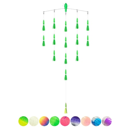 BLUEWING 36 Upgraded Fishing Spreader Bar Port Walker Offshore Trolling Spreader Bar with 6 Bulb Squids and 316 Stainless Steel Rod for Wahoo Tuna Marlin Mahi Mahi Green