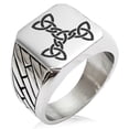 thumbnail image 1 of Stainless Steel Celtic Triquetra Interlaced Knot Geometric Pattern Biker Style Polished Ring, 1 of 1