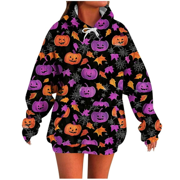 Makaor Cute Womens Hoodies Pullover Halloween Tunic Sweatshirt with Pockets Fleece Long Sleeve Tops Oversized Clothes