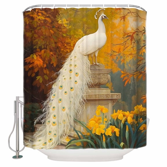 Elegant White Peacock Shower Curtains for Bathroom Waterproof Fabric Bath Curtains Decor Bath Tub Curtain Vintage Garden Botanical Floral Decorative Shower Curtain Sets with 12 Hooks, 72x72 Inch
