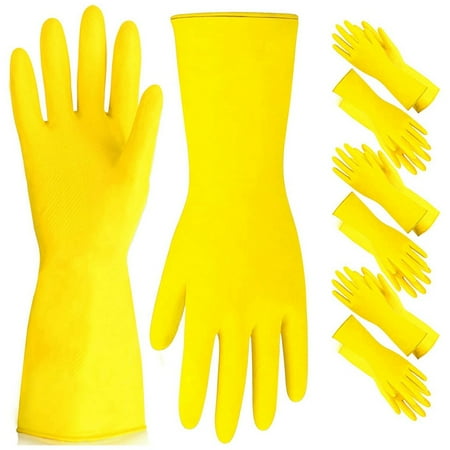 

6 Pairs Dishwashing Gloves Rubber Gloves Yellow Flock Lined Heavy Duty Kitchen Gloves Small