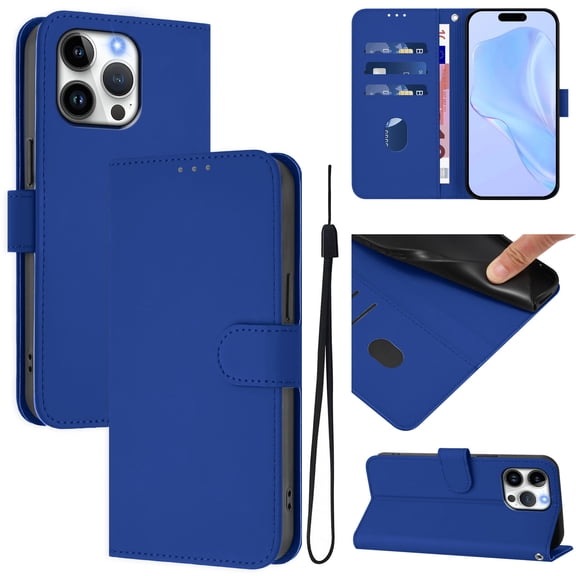 Compatible with iPhone 16 Pro Max Wallet Case with RFID Blocking Credit Card Holder, PU Leather Folio Flip Kickstand Protective Shockproof Anti-fall Phone Case Cover Women Men,Darkblue