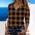 thumbnail image 6 of Wyongtao Plaid 1/4 Zip Pullover Tops V Neck Blouse for Women Long Sleeve Lapel Collar Loose Spring Fall Shirts (S, Brown), 6 of 6