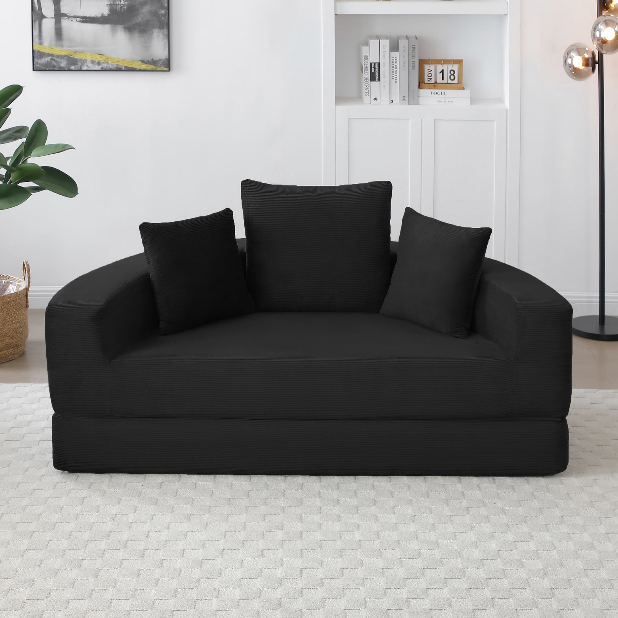 Convertible Sofa Couch Bed, Adjustable Futon Sofa, No Assembly Compressed Corduroy Floor Lounge Sofa For Apartment Office Bedroom Living Room