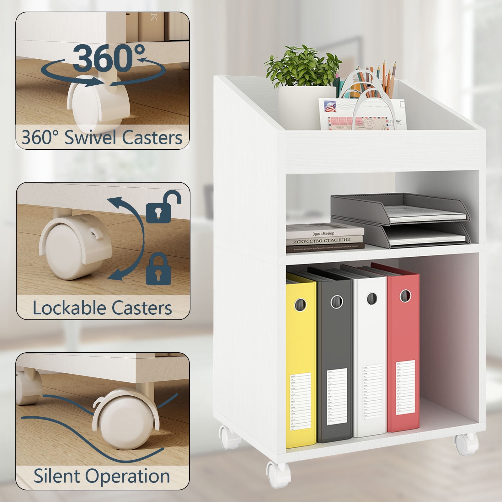 Permory 3-Tier Mobile Files Cabinet, Under Desk White Storage Organizer with Wheels for Home Office