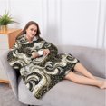 thumbnail image 5 of Oversized Wearable Blanket Hoodie,Black White Gold Marble Pattern Sherpa Blanket Hoodie with Super Pockets,Super Warm Fuzzy Pullover for Women & Men, 5 of 6