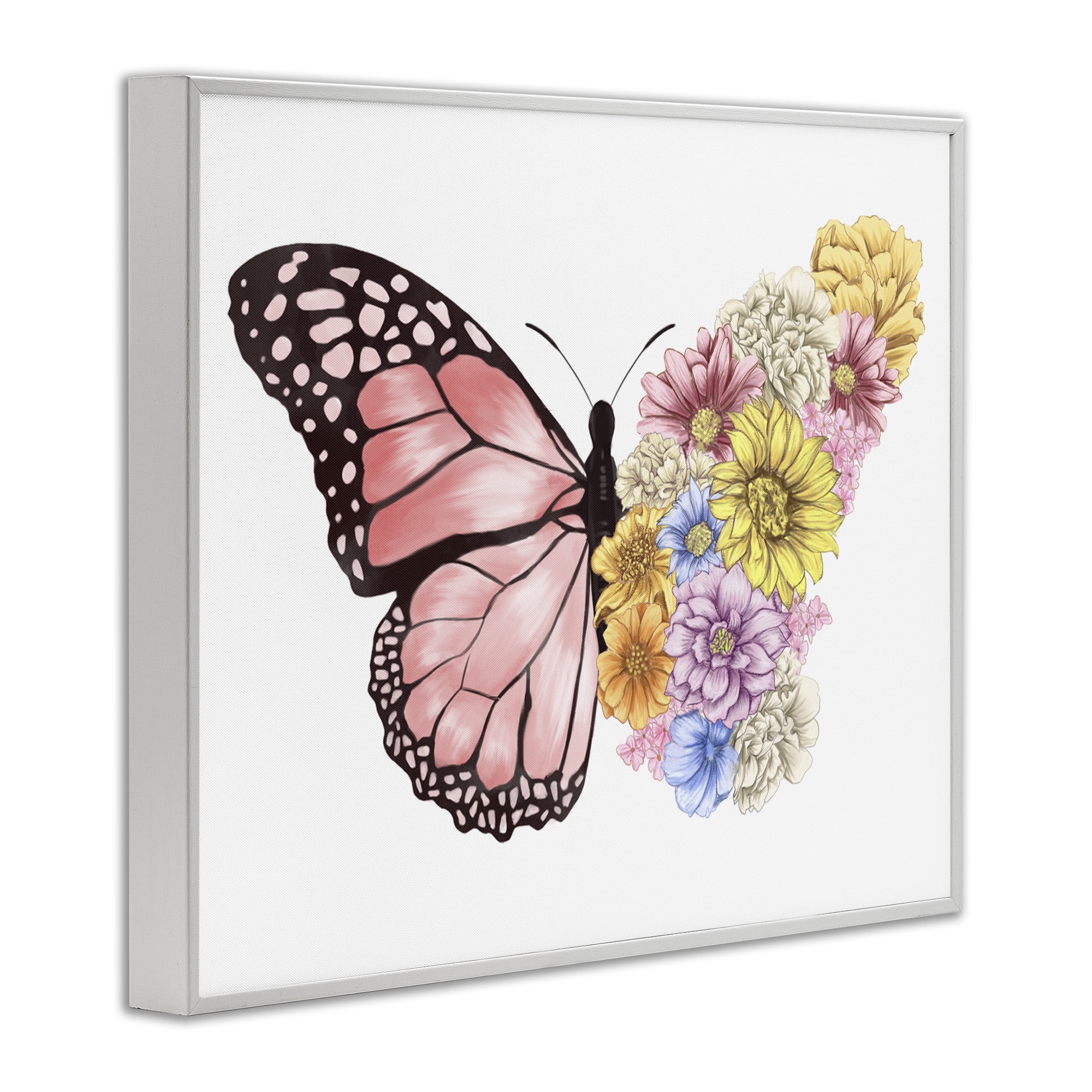 Stupell Industries Butterfly Floral Bouquet Wing Animals & Insects Painting White Framed Art Print Wall Art, 30 x 24