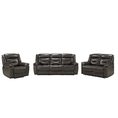 Contemporary Gray Leather Sofa + Loveseat + Recliner by Acme Imogen 54805-3pcs