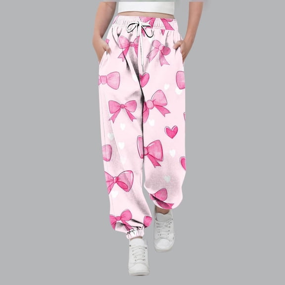 Tdoqot Girls Graphic Sweatpants with Pockets- Elastic Waist Casual Cute Drawstring Kids Joggers Multicolor Size 8