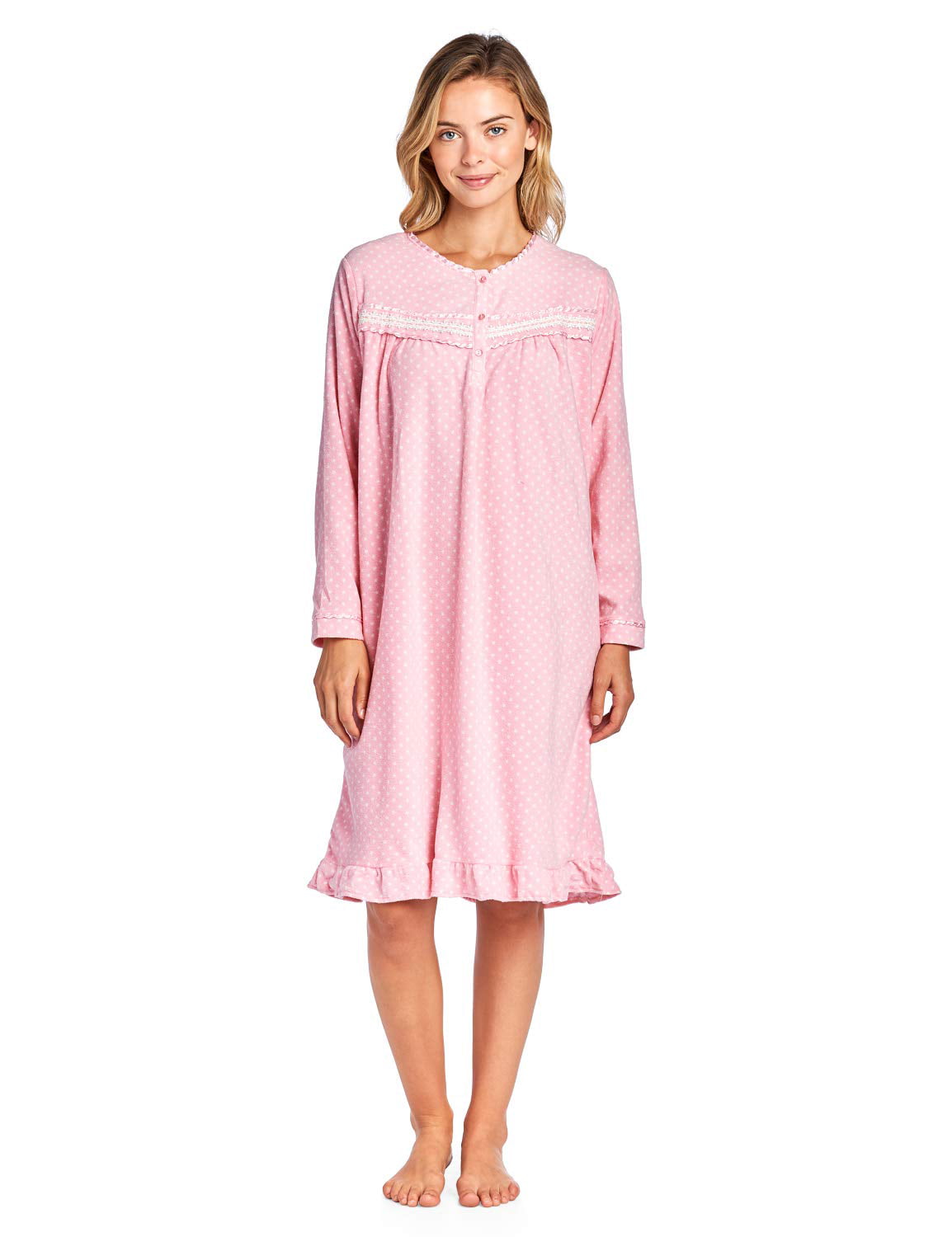VOIANLIMO Womens Fleece Nightgown Casual Cozy Long Sleeve Sleepwear New ...