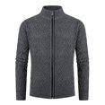 thumbnail image 4 of ZCFZJW Men's Full Zip Cardigan Sweater Fall Winter Solid Color Long Sleeve Slim Fit Cable Knitted Zip Up Sweater Lightweight Thin Jacket Coat Outwear Dark Gray L, 4 of 7
