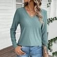 thumbnail image 4 of Huanyaaa Women's Casual Solid V Neck Long Sleeved Top Shirt for Women Womens Lightweight Long Sleeve Shirt Ladies Athletic Wear Womens Tees Short Sleeve Long Sleeves Shirt Long Exercise Shirts Women, 4 of 5